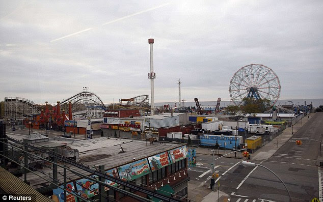 Amusement at Coney Island are seen deserted for winter as the seaside resort prepares to face its second massive storm in two years