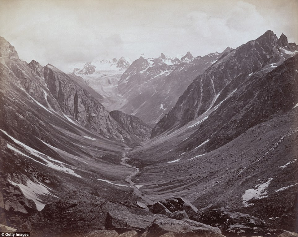This was the view of the Lahaul valley and its snowy peaks as observed in 1866 from the Spiti side of the Hama Pass, which cuts along the Pir Panjal mountain range 