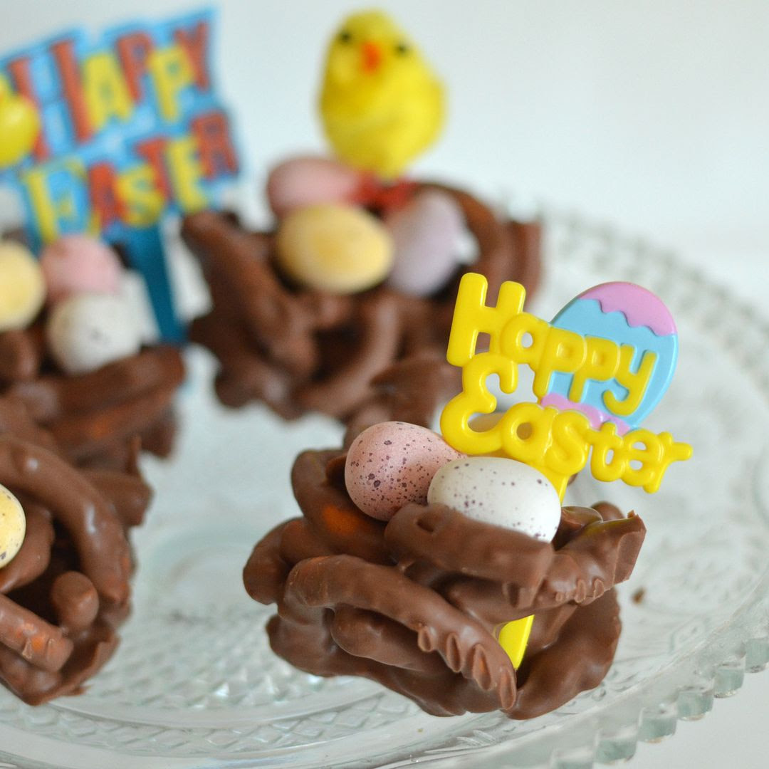 Chocolate Pretzel Easter Nests