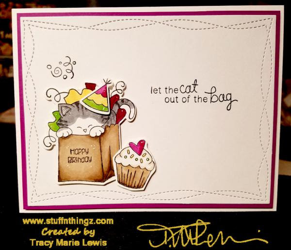 Cat In A Bag Birthday Card | Tracy Marie Lewis | www.stuffnthingz.com