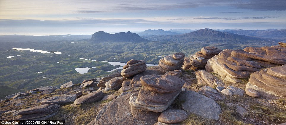 The Assynt mountains from the summit of Cul mor in the Scottish Highlands