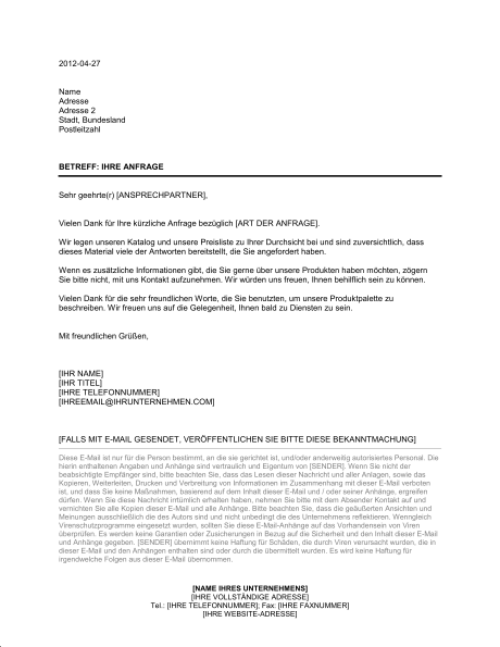 Download 45 Muster Des Anfrage Und Antwortschreibens