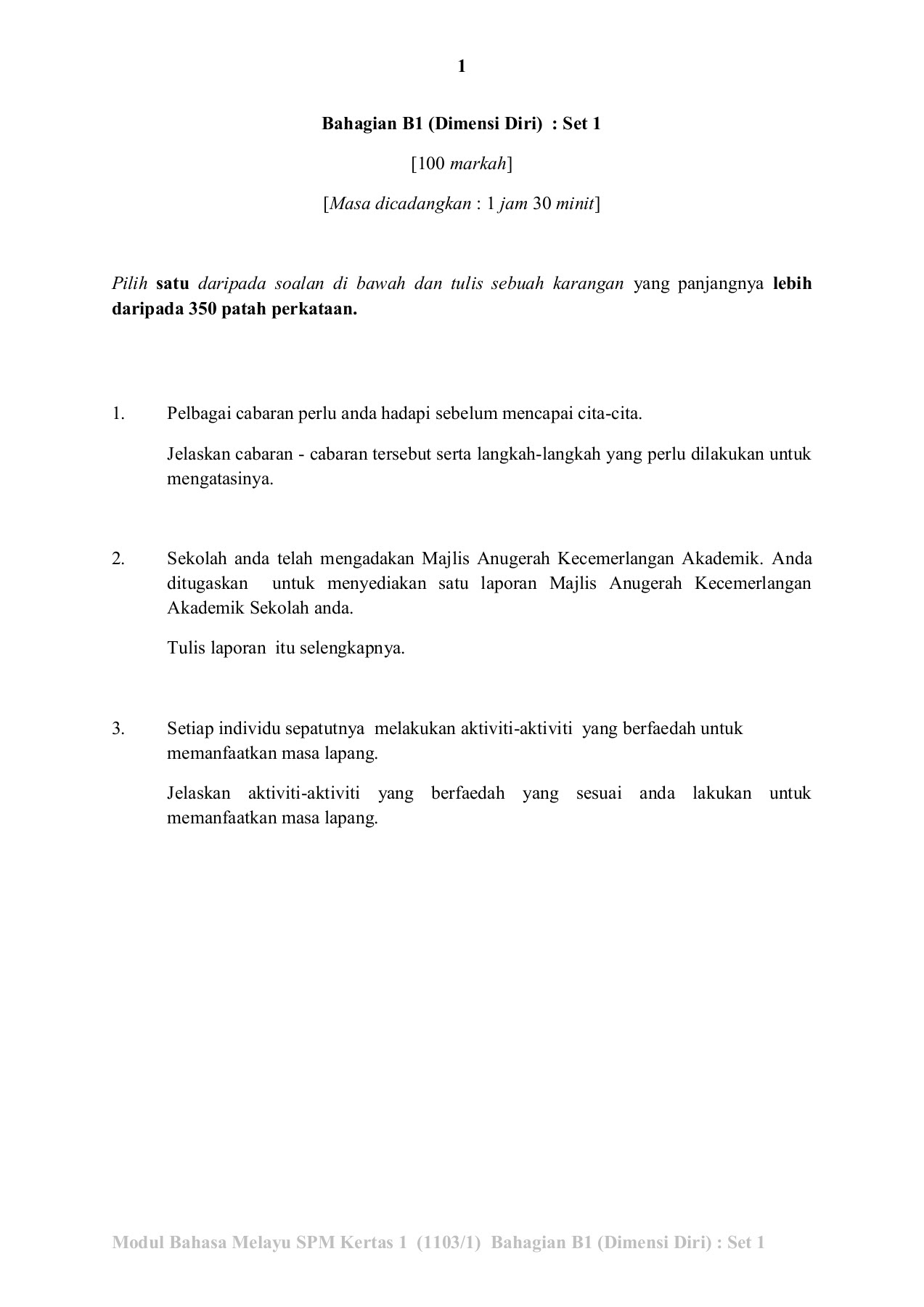 Format Kertas 1 Bahasa Melayu Spm  malaytng