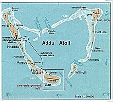 Map of Addu Atoll showing Gan and airfield