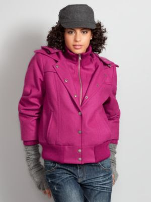 New York & Company Women's City Style Wool Blend Bomber Jacket - Pink