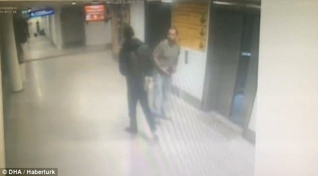 CCTV footage captures the horrific moment a plain clothes police officer was shot at point blank range by an ISIS suicide bomber during the Istanbul airport massacr