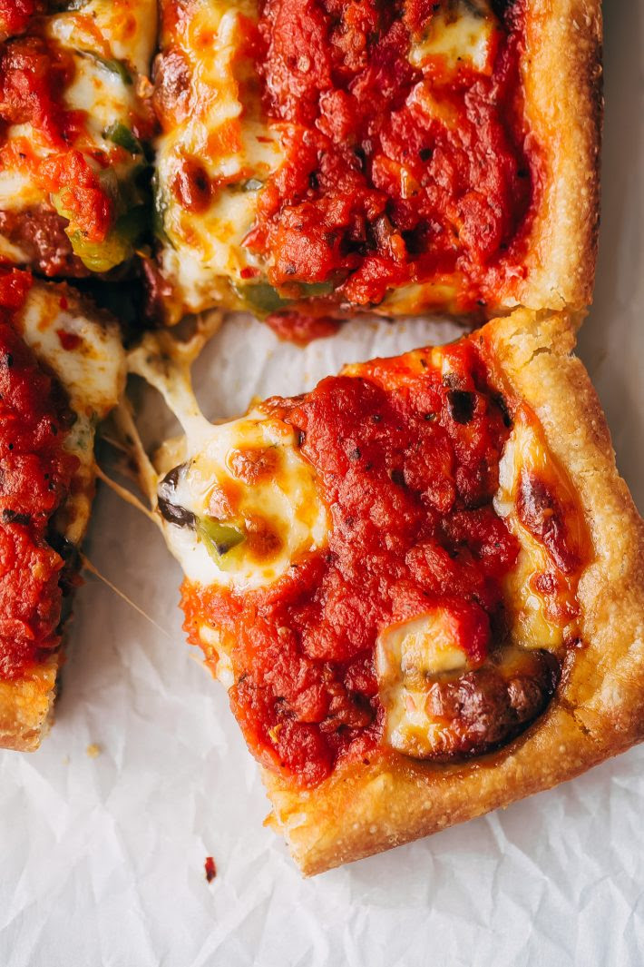 Supreme Detroit-Style Pizza - Homemade Detroit-Style pizza with the best crispy, butter dough! It's almost like focaccia bread with pizza toppings on top! #detroitpizza #detroitstylepizza #homemadepizza #pizza | Littlespicejar.com