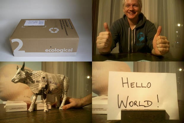 Parcel Camera Captures Photos of Julian Assanges Life in Hiding juliancardboard