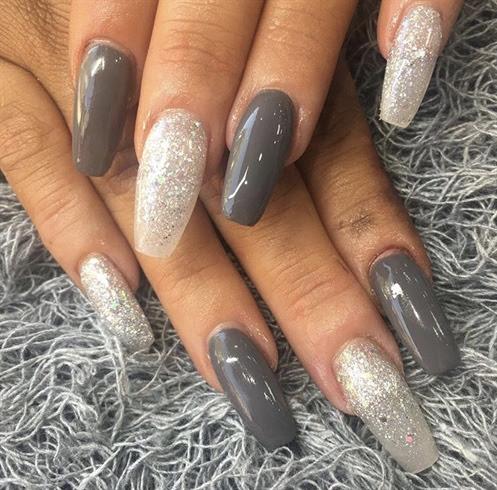 Grey And Silver Glitter Acrylic Nails Nailstip