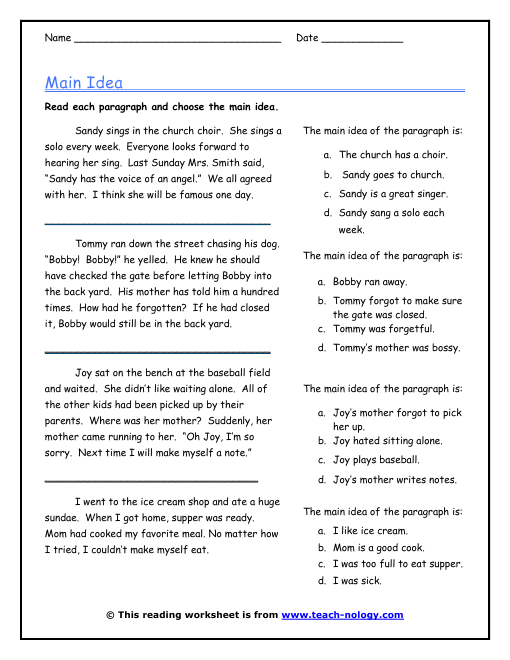 Main Idea Worksheet 4th Grade Worksheet List