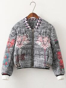 Colour Stand Collar Floral Crop Jacket