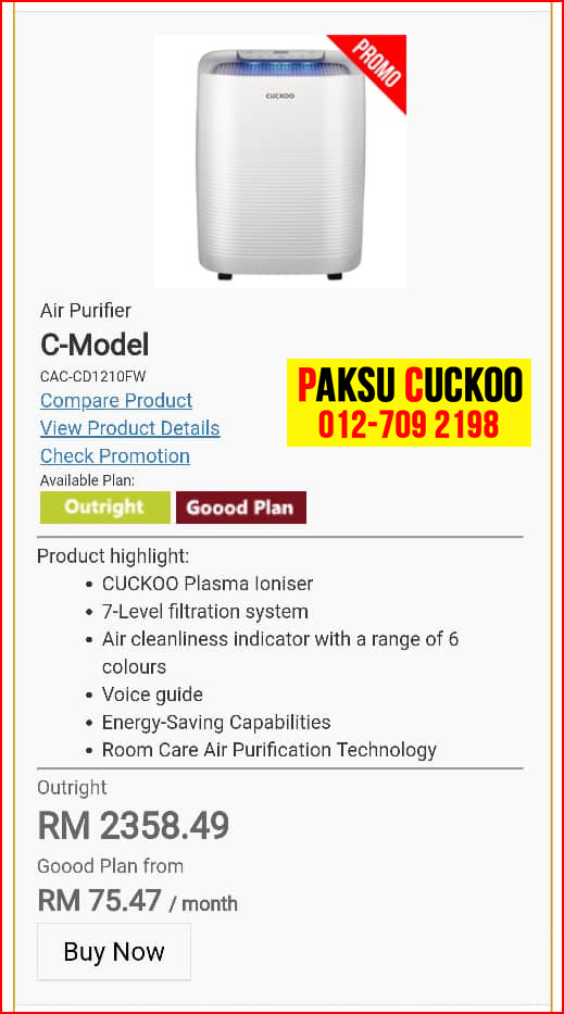 register harga sewa beli pasang penapis udara cuckoo kuala lumpur KL c model vs penapis udara coway cuckoo air purifier terbaik