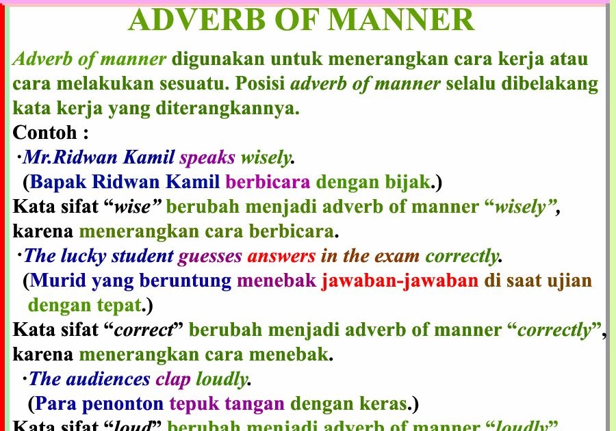  Referensi  5 Contoh  Kata Adverb Manner Yang Benar Kata 