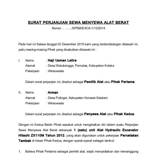 Contoh Surat Perjanjian Sewa Menyewa Atau Perjanjian Jual Beli Contoh Surat