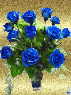 Букет из синих роз на золотом фоне