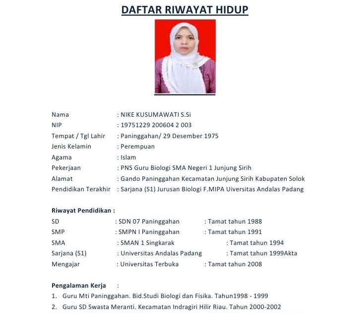 Contoh Daftar Riwayat Hidup Untuk Di Skripsi