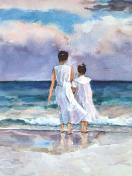 girls beach watercolor girls beach watercolor