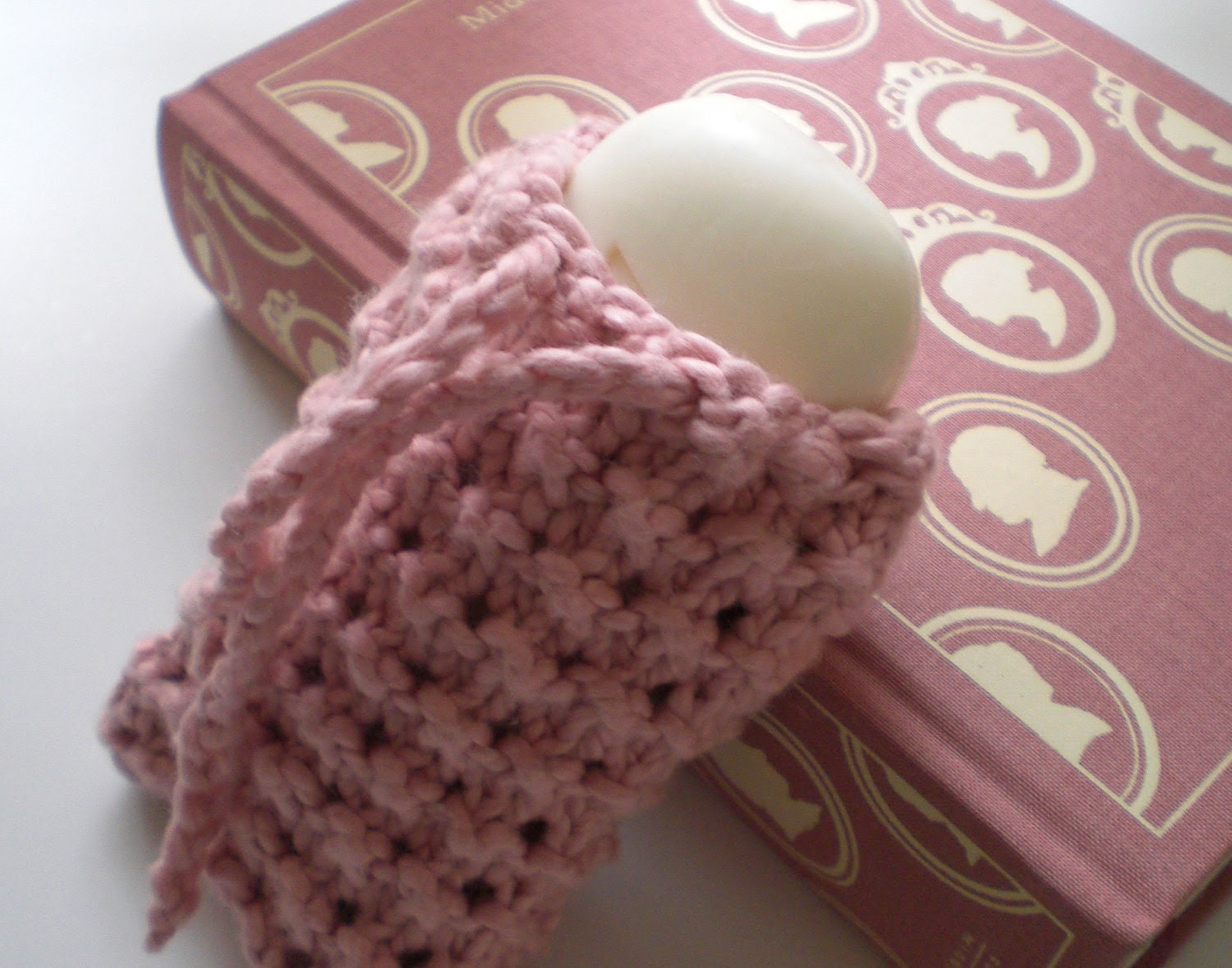 Pink Organic Cotton Soap Sack - LaceyDaisyKnits Pink Organic Cotton Soap Sack - LaceyDaisyKnits