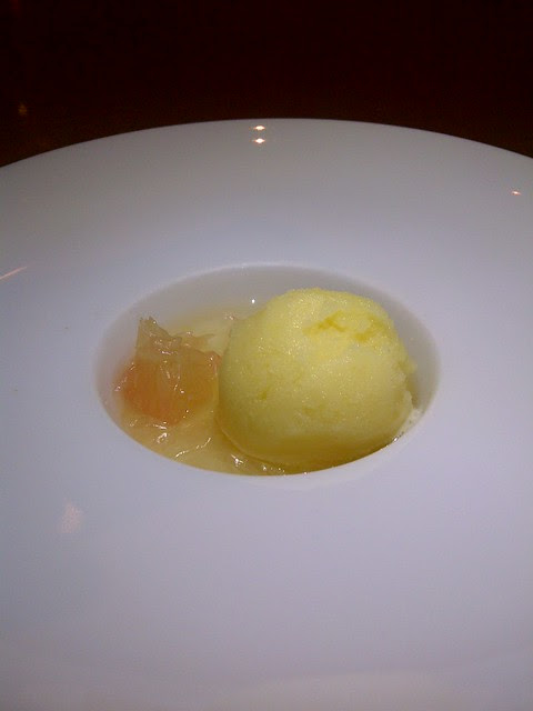 Pineapple passion fruit sorbet with pink grapefruit
