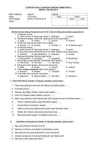 Soal Agama Islam Kelas 10 Beserta Jawabannya Peranti Guru