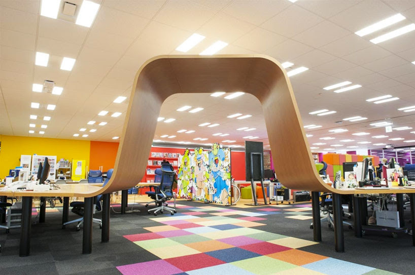 teamlab design pikiv office with 250m interactive work desk
