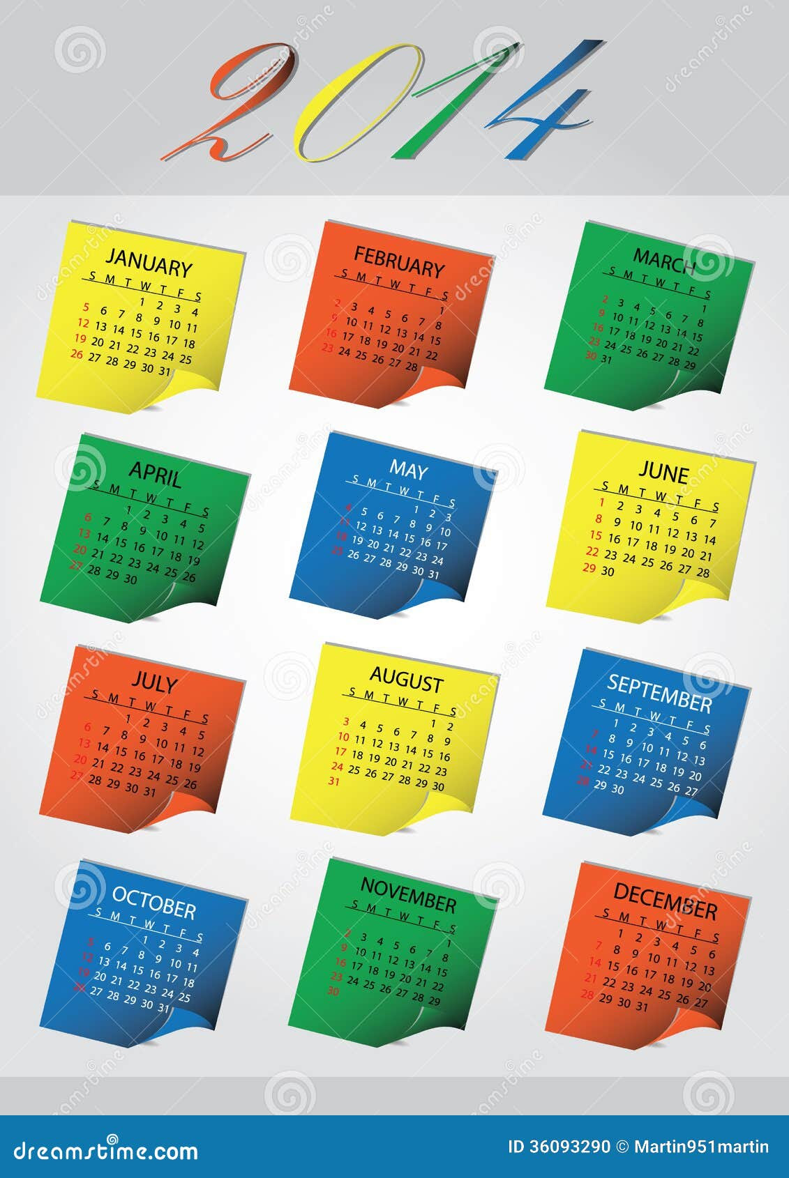 2014 Wall Post It Calendar Eps10 Stock Photo - Image: 36093290