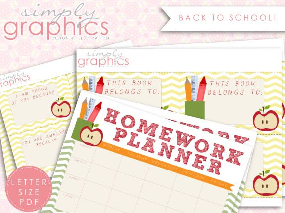 Awesome back to school freebie that includes: A homework planner, Positive Lunch Notes, & Book Inserts.