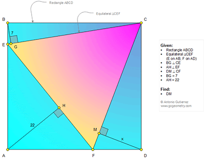 
 English ESL: Problema de Geometria 1318: Rectangulo, Triangulo Equilatero, Distancia, Perpendicular, Medida.