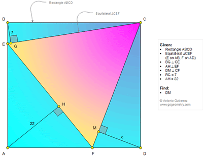 English ESL: Problema de Geometria 1318: Rectangulo, Triangulo Equilatero, Distancia, Perpendicular, Medida.