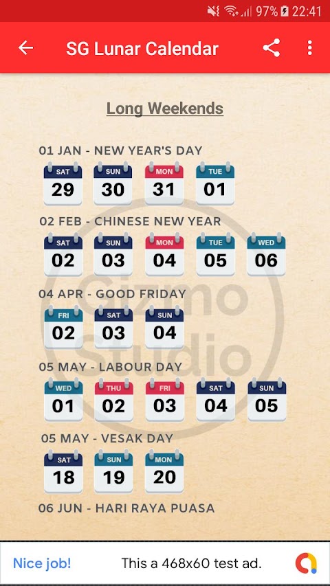 2020 Calendar Singapore