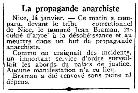 Notícia sobre el processament de Jean Braman aparegut en el diari parisenc "La Dépêche" del 15 de gener de 1931 Notícia sobre el processament de Jean Braman aparegut en el diari parisenc "La Dépêche" del 15 de gener de 1931