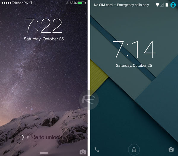 AndroidLollipop-vs-iOS-01 Pantalla de bloqueo