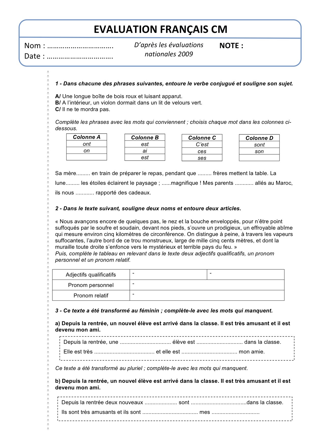 Compréhension De Texte Cm1 Avec Corrigé Pdf