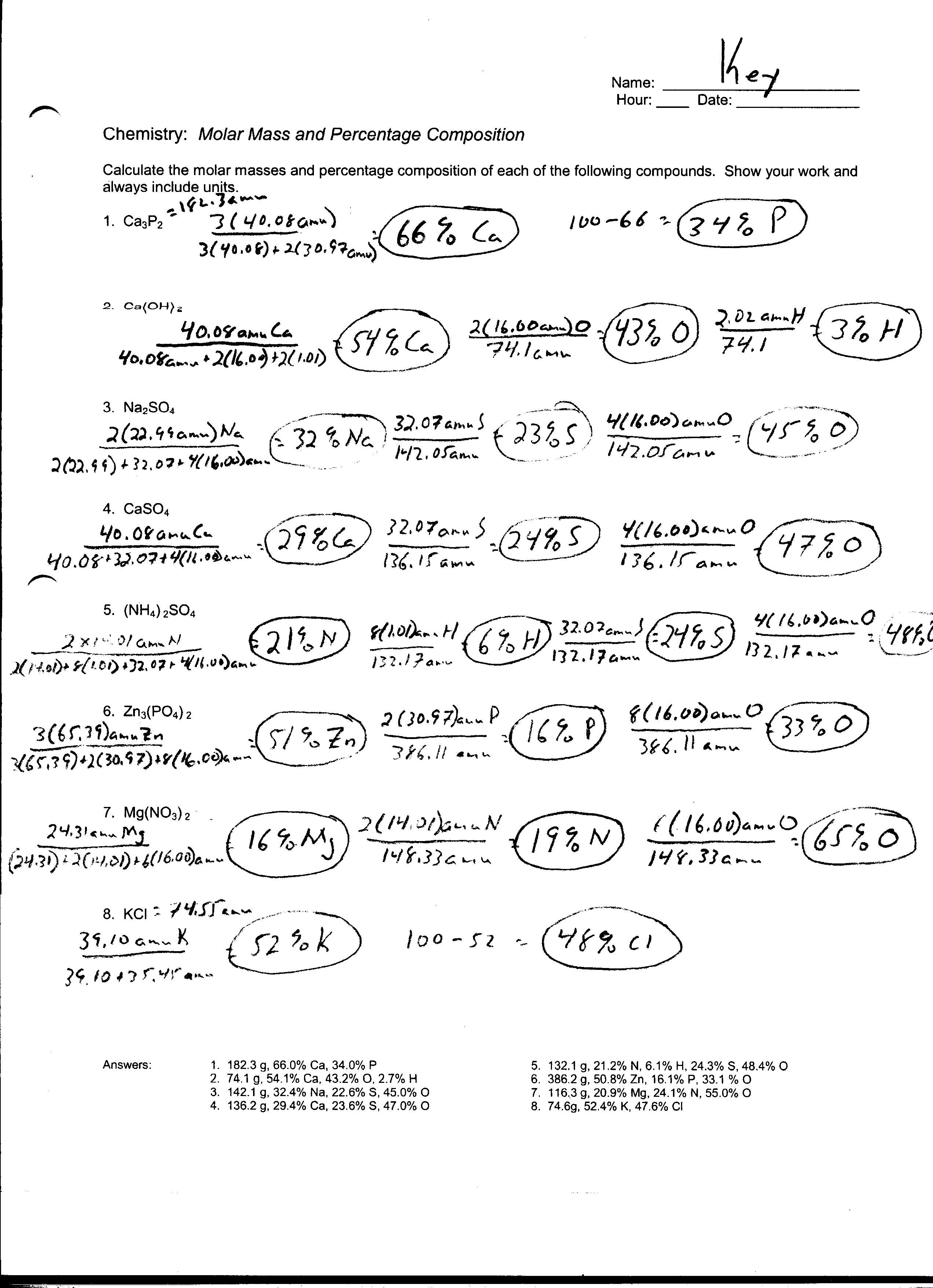 Mole Calculations Practice Worksheet Answers Promotiontablecovers
