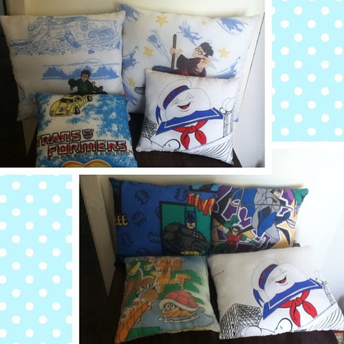 Finished throw pillows! They'll be up in my Etsy shop over the next week! #geek #ghostbusters #harrypotter #batman