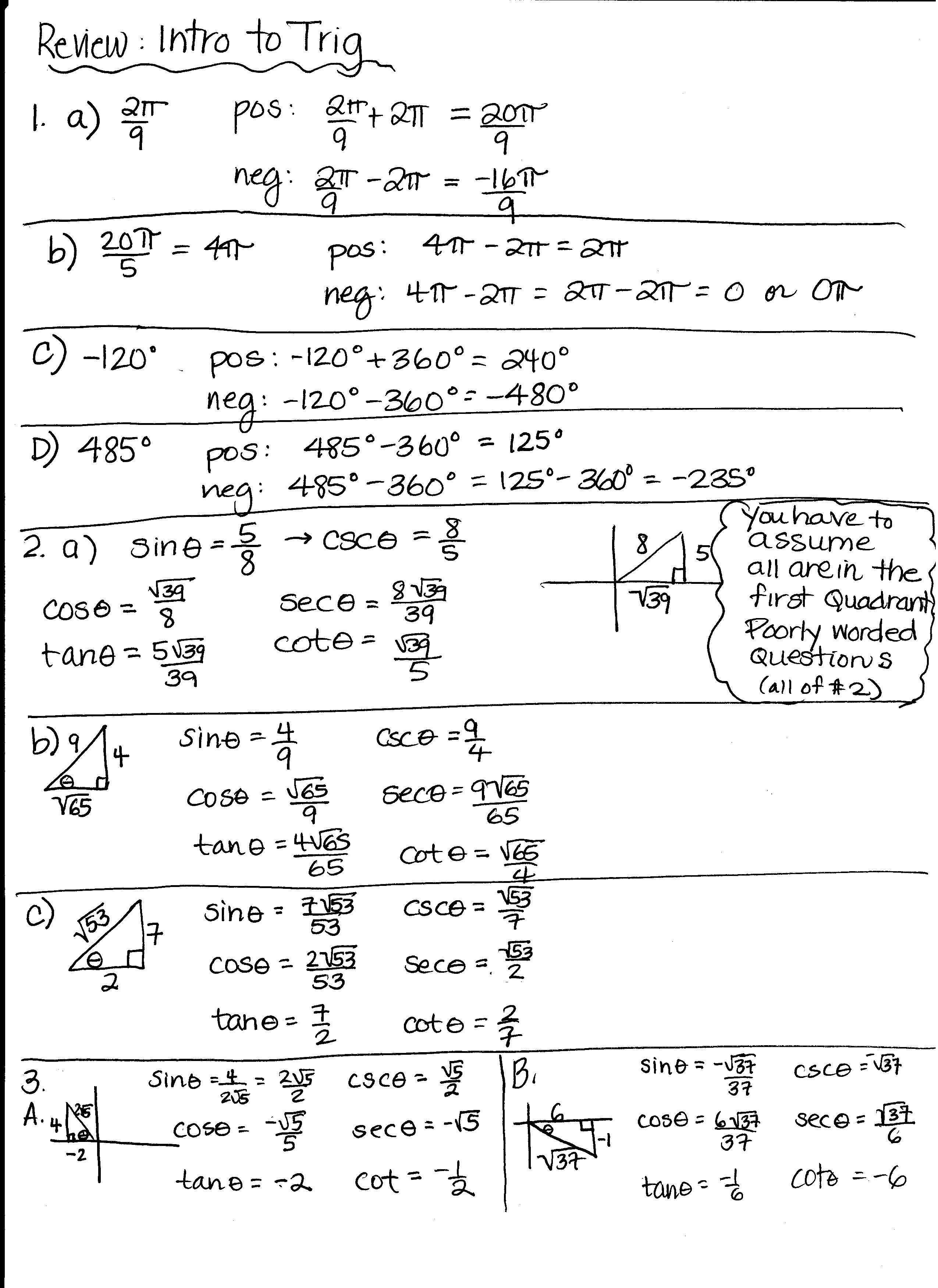 Unit 6 Worksheet 5 Using The Unit Circle Answer Key