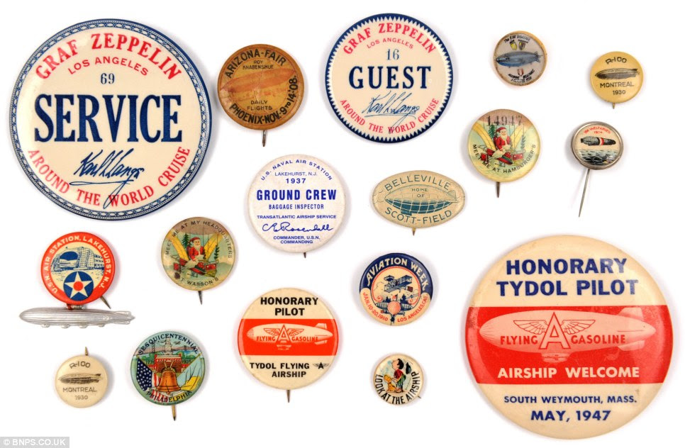 Some of the buttons and badges from Zeppelin tours across the US collected by Mr Kirch