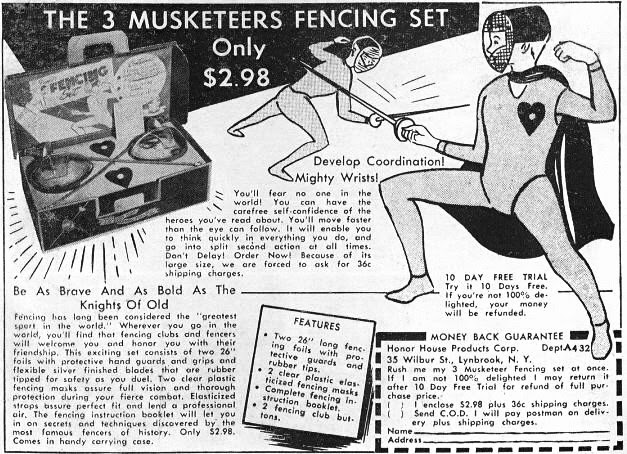 Mail Order Three Musketeers Fencing Set ad 1956