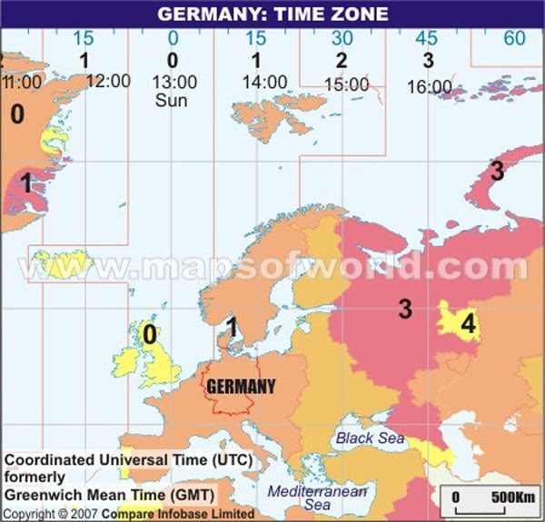 time zone map with times