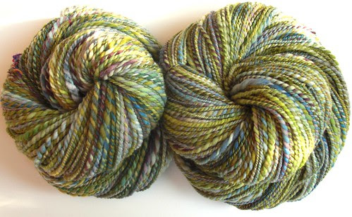 2 skeins Rambouillet yarn, total ~ 466yds, 8-10 WPI, 2-ply