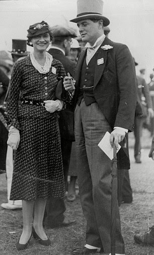 Links: Coco Chanel is pictured with Winston Churchill's son Randolph at Ascot in the mid-1930s
