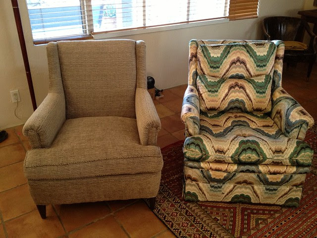 After & Before DIY Wingback Chair Reupholstery