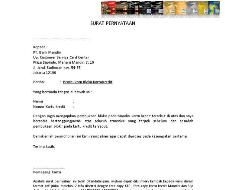 Contoh Surat Permohonan Pembukaan Blokir Kartu Kredit Kumpulan Surat Penting