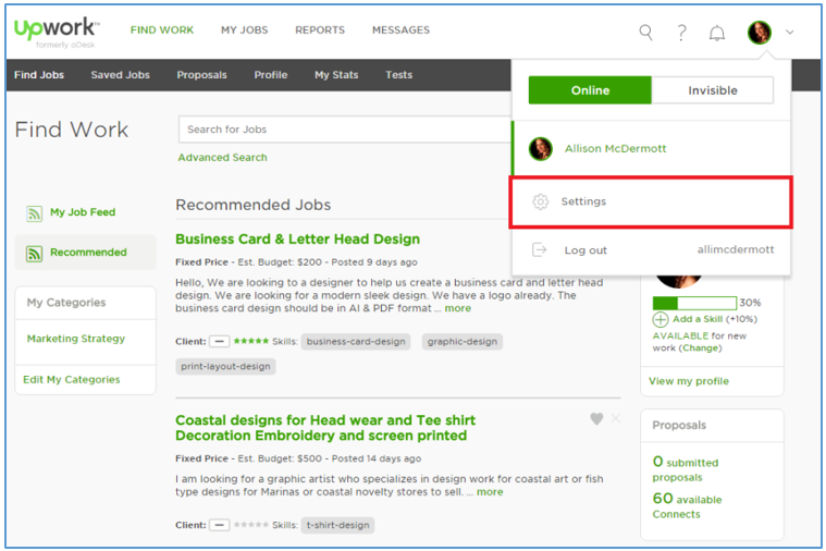 upwork-settings