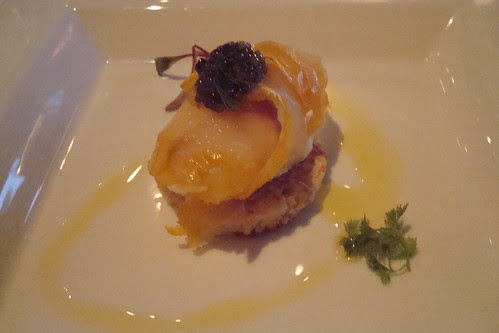 Smoked haddock pancake with arugula caviar
