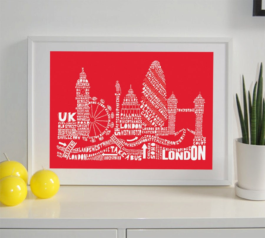 London Skyline Typography Print Red