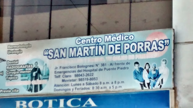 Opiniones de Centro Médico "SAN MARTÍN DE PORRAS" en Puente Piedra - Médico