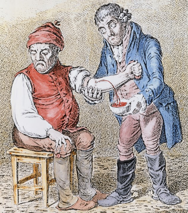 Go with the flow: An illustration showing a doctor performing bloodletting on a man