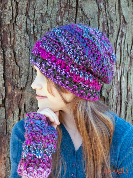 Luscious One Skein Hat :: free #crochet pattern (fingerless mitts and cowl patterns to match too!)
