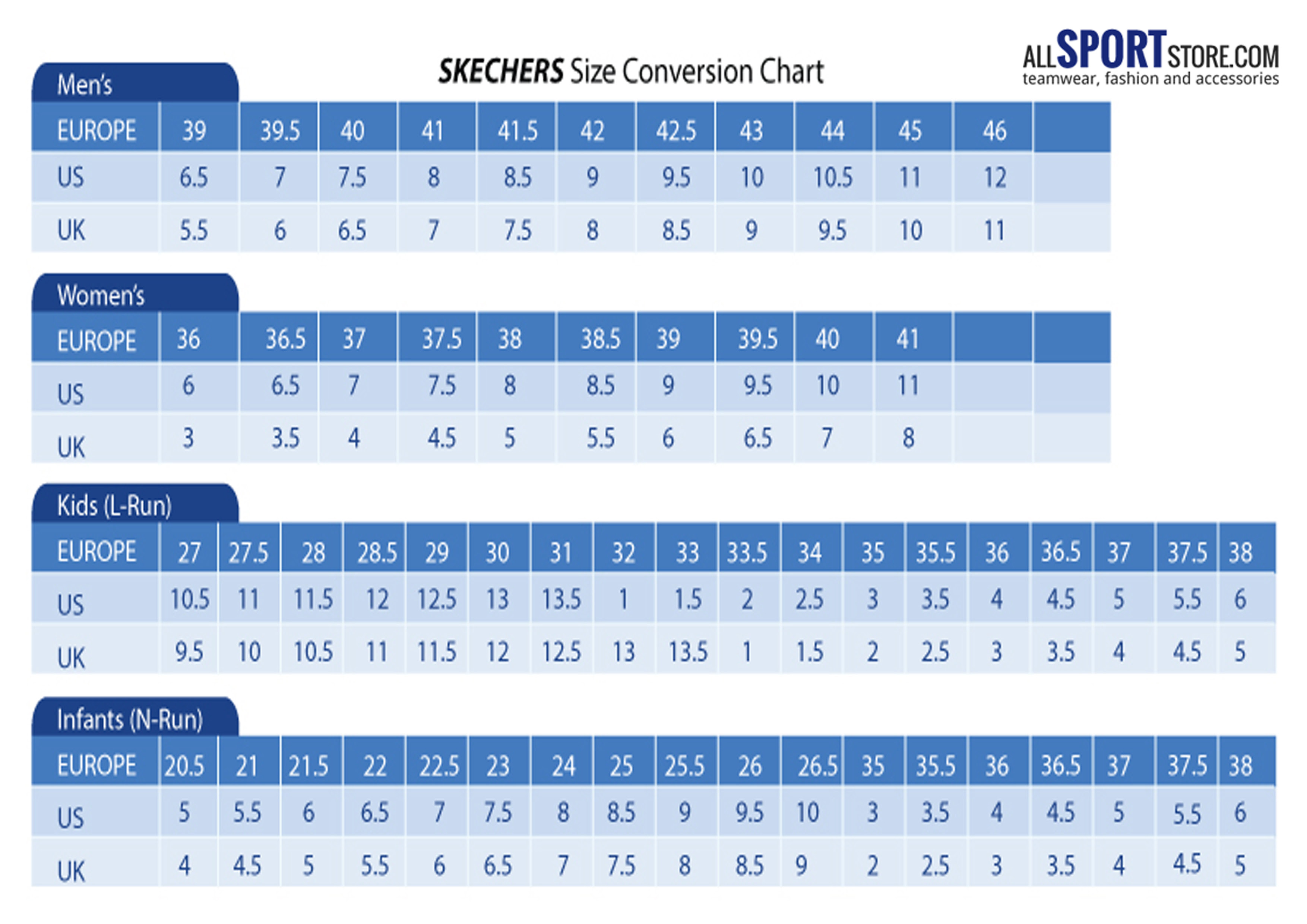 Skechers Shoe Size Chart | Chelss Chapman